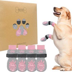Grip Dog Paw Protector, Non-Slip Dog Socks, Strawberry Design, 2 Pairs Size L
